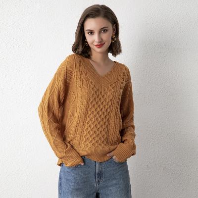 China Winter Anti-pilling Rope Sweaters Women Elegant V-Neck Twisted Sweater Tops Long Sleeve V-Neck Twisted Rope Knitting Sweater for sale