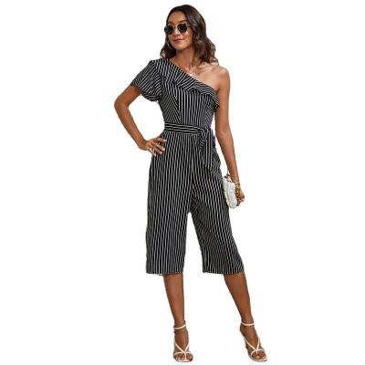 China Factory price QUICK DRY women striped overalls leg jumpsuit 2022 summer new sexy Bohemian wide shoulder jumpsuit one leg striped overalls for sale