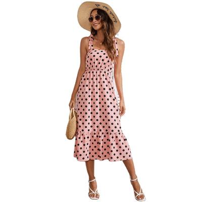 China French Suspender Dress 2022 Summer Niche Polka Dot Dress Beach Shoulder Strap Washable Suspender Skirt for sale