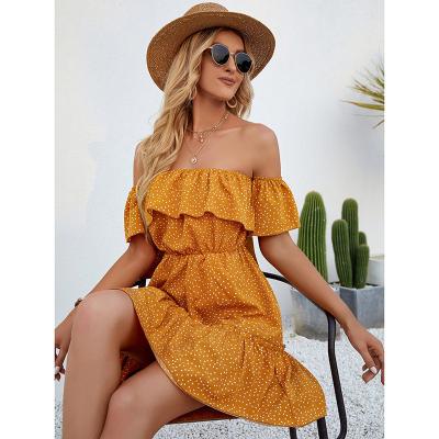 China High Quality Breathable Custom Made Fashion Off Shoulder Ruffle Mini Short Beach Romper One Piece Jumpsuit Women Stretch Waist Dress for sale