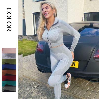 China OEM Antibacterial Custom Yoga Wear Tops Plus Size Yoga Sets New Zipper Women Sportswear Crop Top Yoga Sets Women for sale