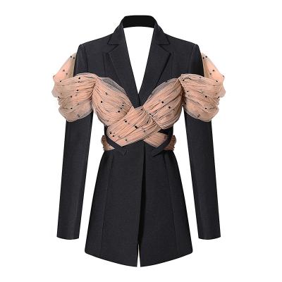 China 2021 Anti-wrinkle sequin jacket women notched collar sleeve women new long coat fashion spring autumn for sale