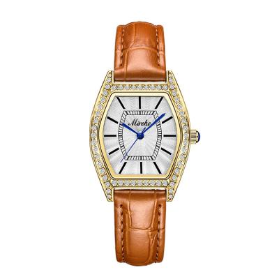 China Crystal WristWatch Supplier Mireho W2102L Quartz Watch Elegance Gift Shock Resistant Orange Leather PU Strap For Ladies OEM for sale