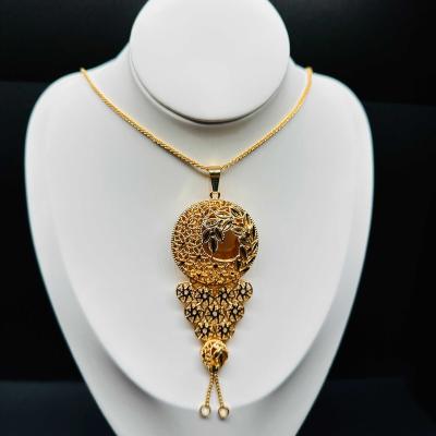 China Hollow Out Jewelry DUBAI Jewelry 24k Gold Plated Women's Pendant Set Copper for sale