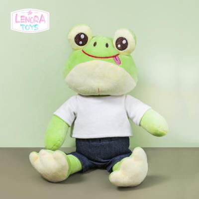 China Gift OEM CE Custom Design Logo Promotion Gifts Animal Soft Stuffed Toys Mascot Plush Green Frog Toy With T-shirt For Sale for sale