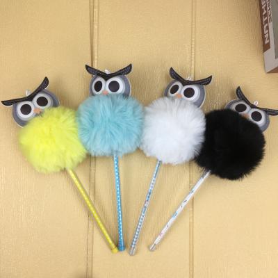 China Pen Pompom Fur Ball Plush Promotional Animal Animal Owl on Ball Pen Pompom for Promotion Gifts for sale