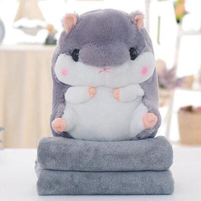 China Factory direct supply 2 in 1 stuffed animal winter plug pillow pocket 3 in 1 plush hamster toy with blanket for sale for sale