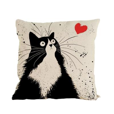 China Cat Dog Cartoon Cute Pillow Black White Comfy, Sofa Waist Throw Cushion Home Car Decor Cat Cushion Printed Canvas Pillow for sale