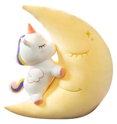 China Children's Toy Gift Creative Moon Unicorn Pillow Girl's Heart Soothing Flight To The Moon Plush Toy Love Unicorn Moon Star Pillow Home Cushion for sale