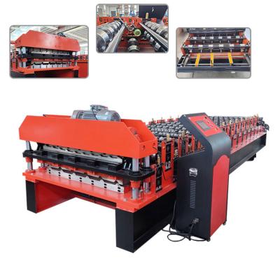 China Hotels High speed roofing sheet wall panel glazed tile IBR sheet double layer trapezoidal roof press tile making roll forming machine for sale