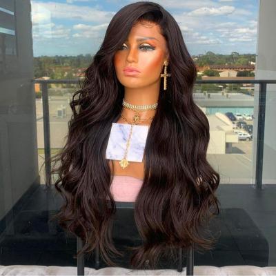 China Cuticle Aligned Side Part Chocolate Color Superb Hair Long Lace Front Loose Wave Wigs With Bleach Knots for sale