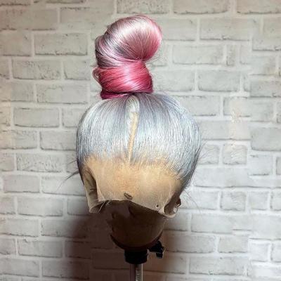 China Gray To Pink Ombre Colored Silky Straight 150% Density Full Lace Wigs for sale