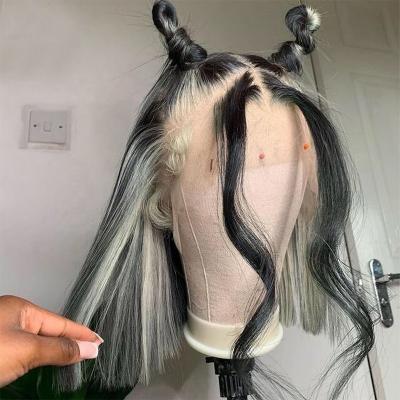 China Bob Cut Gray Mixed Black Color Side Part Hair Full Lace Wigs With Baby Hair for sale