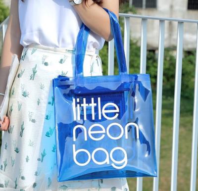 China Custom Waterproof Clear Plastic Beach Plastic Bag Summer Jelly Logo Handled PVC Tote Bag Transparent Shopping Tote Bag for sale