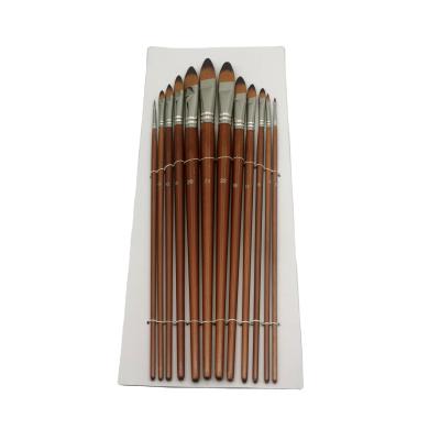 China Artist Oil Brush 12pcs Long Handle Flat Brush Paint Brush Set for Kid Drawing Paintbrush for sale