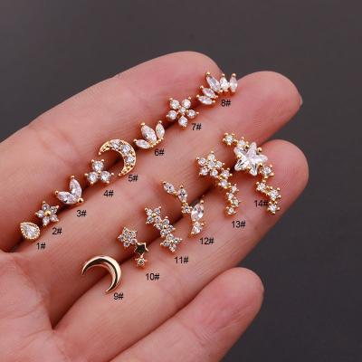 China Stainless Steel Gold Cartilage Earring Helix Piercing Jewelry Environmental Friendly Rook Conch Tragus Stud Pinna Jewelry for sale