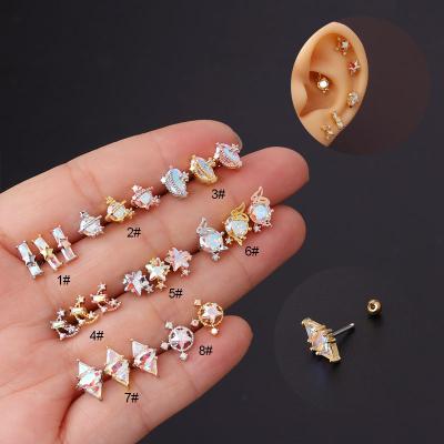 China Stainless Steel Earring Back Stud Crystal Cartilage Piercing Jewelry Trendy Environmental Friendly Helix Screw Tragus Earring for sale