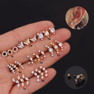 China CZ Earring Cartilage Earring Helix Orbital Cozy Helix Satellite Eco Friendly Tragus Gold Shape Star Butterfly Long Bar Bend Piercing Studs for sale