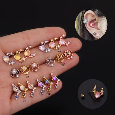 China Environmentally Friendly Colorful Crystal Gold Cartilage Earring Rook Rainbow Circle Circle Daith Ear Lobe Piercing Studs for sale