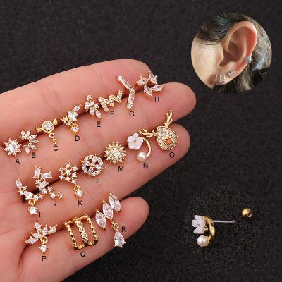 China Shell Cz Jewelry Wholesale Environmental Friendly Piercing Stud Women Ear Tragus Rim Helix Daith Rook Flower Cartilage for sale