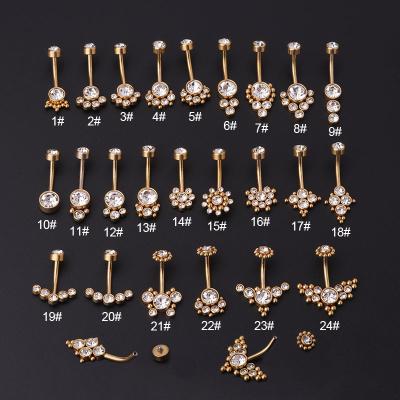 China Environmental Friendly Stainless Steel Titanium Belly Button Piercing Ring Women Statement Body Jewelry Rhinestone Navel Rings for sale