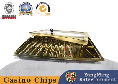 China Brand New Custom Made Metal Titanium Gold 9 Grid with Lock and Cover Casino Baccarat Table Chip Tray for sale