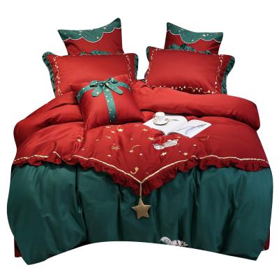 China 100% Cotton Embroidery Christmas Halloween Sheet Comforter Cover and Pillowcase Nondisposable Bedding Set Hot-selling for sale