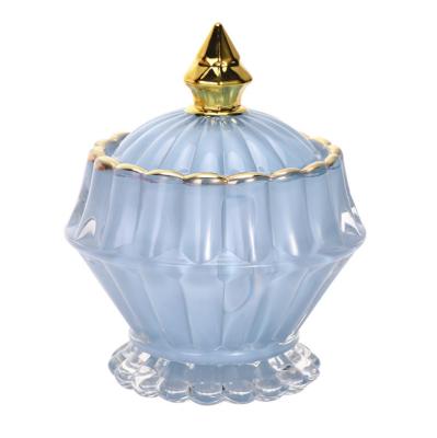 China Europe Relief Craft Storage Blue Glass Bottle Cup Home Decor Ornaments For Candle for sale