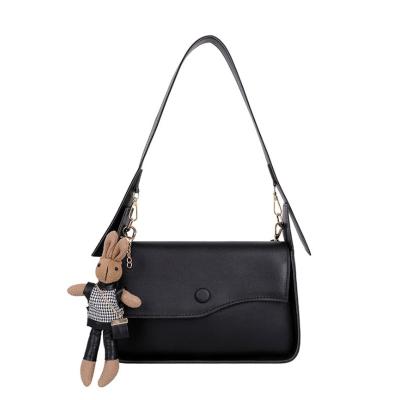 China Fashionable Design Women PU Shoulder Bag Handbag Oblong Lady Crossbody Bag With Two Straps And Rabbit Pendants for sale