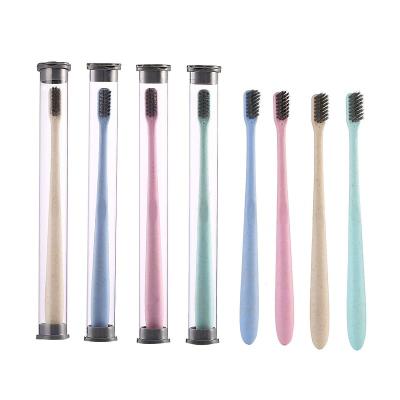 China Disposable Eco-friendly Wheat Straw Disposable Toothbrush With Toothpaste Hotel Toothbrush for sale