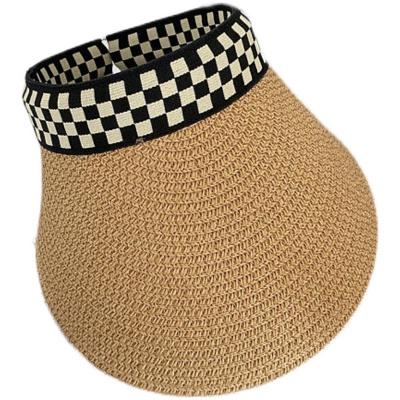 China Checked Ladies Women UV Checked Straw Visor Sun Hat Summer Hat Headband for sale