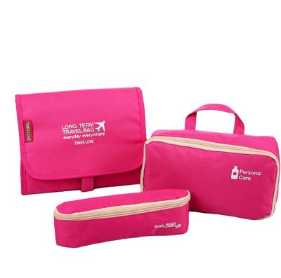 China Portable 3 In 1 Oxford Foldable Female Waterproof Makeup Cosmetic Bag Travel Care Bags Storage Bag for sale