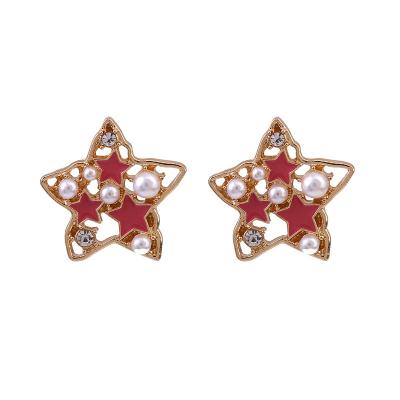 China S925 Silver Needle Fashion Faux Stone Star Pentagon Pearl Earrings Non-allergic Temperament Star Stud Earrings for sale