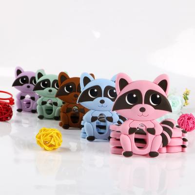 China 100% Non-Toxic Food Grade Silicone Baby Teether Teething Toys Raccoon Chew Necklace Food Grade Silicone Pendants for sale