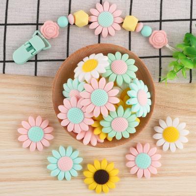 China Wholesale Custom Soft Teeth Toys Bpa Free Teething For Babies Babies Silicon Teether Letters Sunflower Silicone Molar Beads for sale