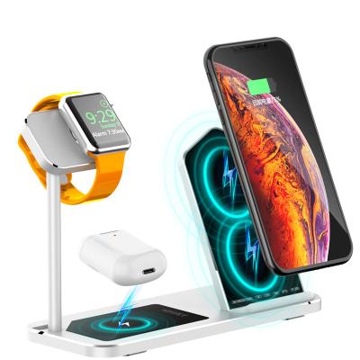 China New High Quality Aluminum 10w 3 Coils Mobile Phone Watch and Phone Qi Charger Dock Stand For Apple Airpod 3 Amazon Hot Sale for sale