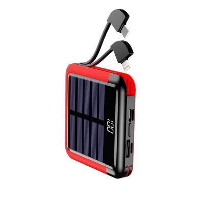 China Mini Small Square Pocket Solar Power Banks , 4 In 1 Two Cable Phone Portable Power Bank for sale