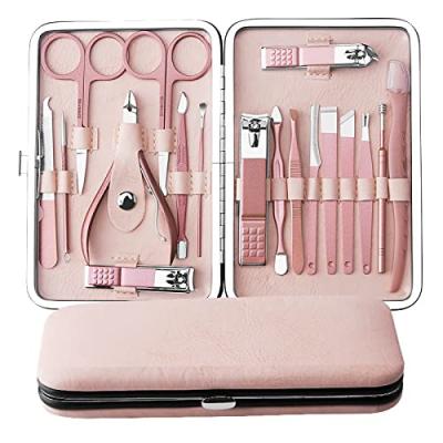 China Portable Pink 18 Pcs Grooming Kit Nail Clipper Pedicure Kit Manicure Set For Women for sale