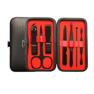 China Professional Manicure Set of 7 Pcs Portable Black Nail Tools with Travel Case for Men and Women for sale