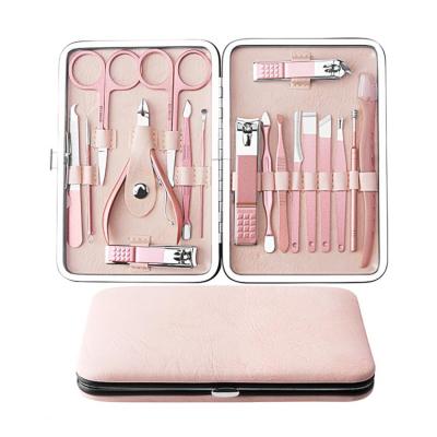 China Rose Gold Portable 18 in 1 Stainless Steel Kit Professional Nail Clipper Grooming Set for sale