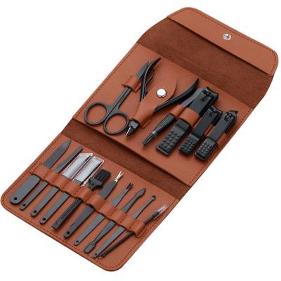 China Wholesale 16 Pcs Portable Stainless Steel Black Manicure Set For Women Men With PU Leather Case for sale