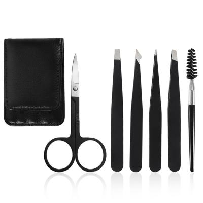 China Eyebrow Amazon Tweezers Scissors Brush Kit Stainless Steel Eyebrow Tweezers Set 6 Pcs for sale