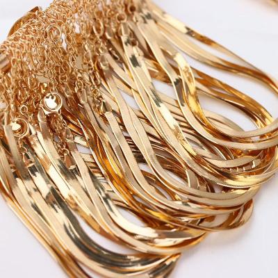 China Firstmadam TRENDY hot sale fashion cheap 18K real gold blade bangle bracelet flat snake bracelet 15+3cm for man and woman for sale