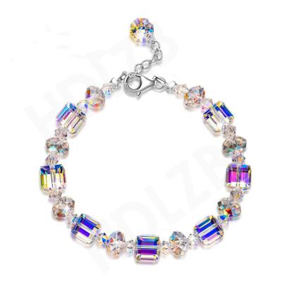 China Firstmadam Fashion S925 Romantic Silver Cube Austrian Crystal Bracelets For Women Northern Lights Crystals Bracelet For Gift for sale