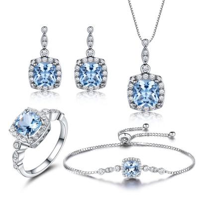 China Firstmadam S925 Fashion Anti-allergic Jewelry Set Topaz Jewelry Set Diamond Ring Necklace Earring For Engagement Gift for sale