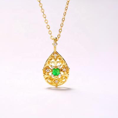 China Top Quality Italian Casual/Sporty 925 Sterling Silver Jewelry Natural Emerald Water Drop Necklace for sale