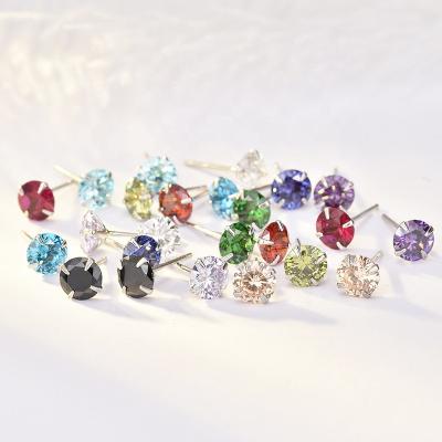 China CLASSIC Accessories of S925 Sterling Silver Zircon Earrings Birthstone Four Claw Earring for sale