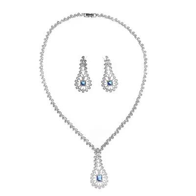 China Romantic Custom Platinum Diamond Wedding Necklace Earrings Jewelry Pear Shaped Set for sale