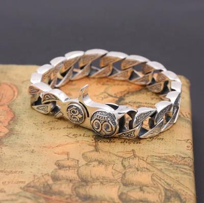 China Vintage Custom Made Anti-allergic Owl Heavy Thick 925 Tai Silver Bracelet For Men 13.5MM for sale