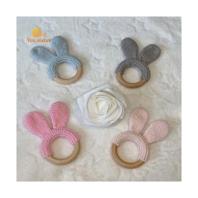 China Toy Baby Wooden Chew Toys Natural Soft Beech Wood Teethers Crochet Bunny Ears Teether for sale